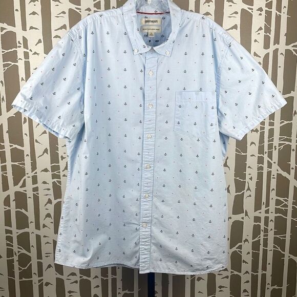 Goodthreads Men's Light Blue Embroidered Anchors Nautical Button Up Shirt XL - Picture 1 of 7
